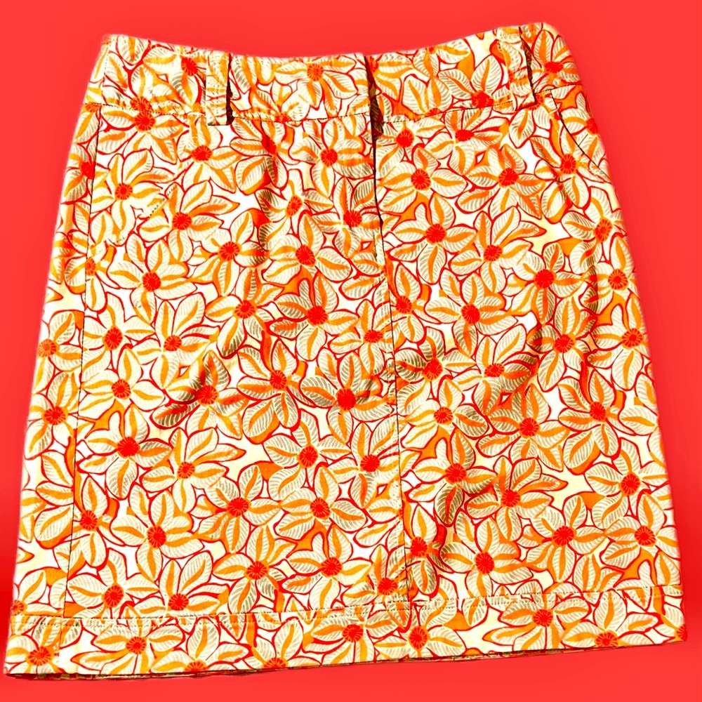 Lafayette 148 Twill Floral Coral Print Mini Skirt Offers Welcome!